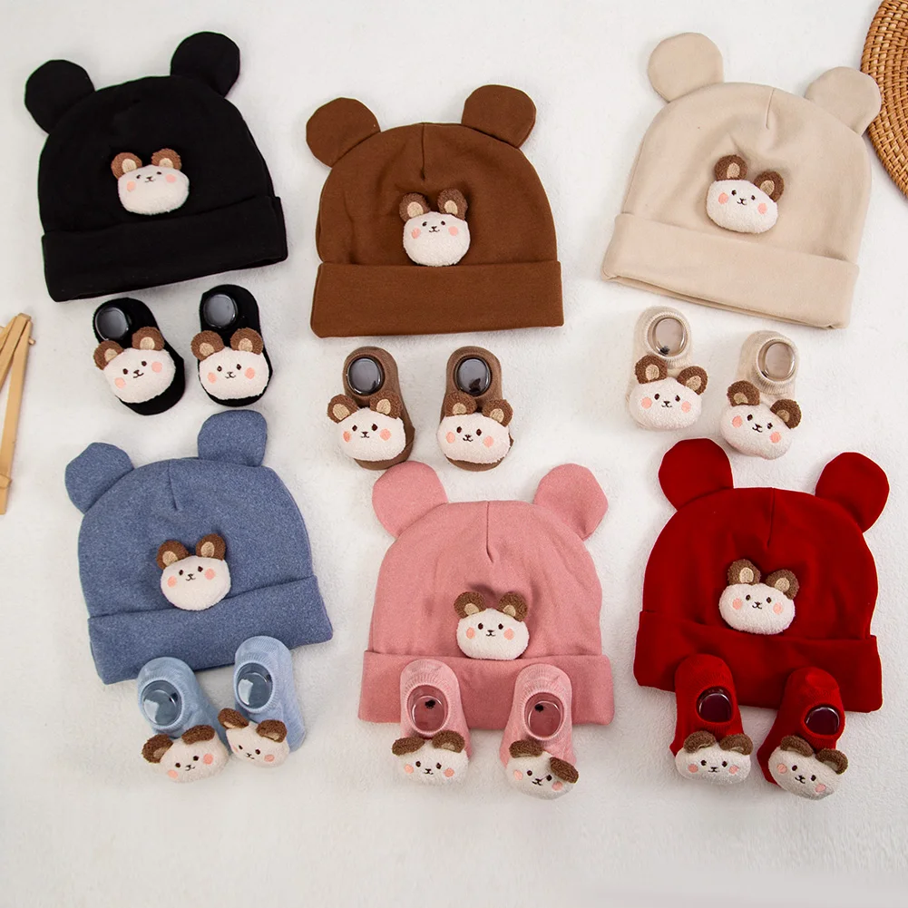 Conjunto de gorro turbante y calcetines cortos bebé otoño-invierno