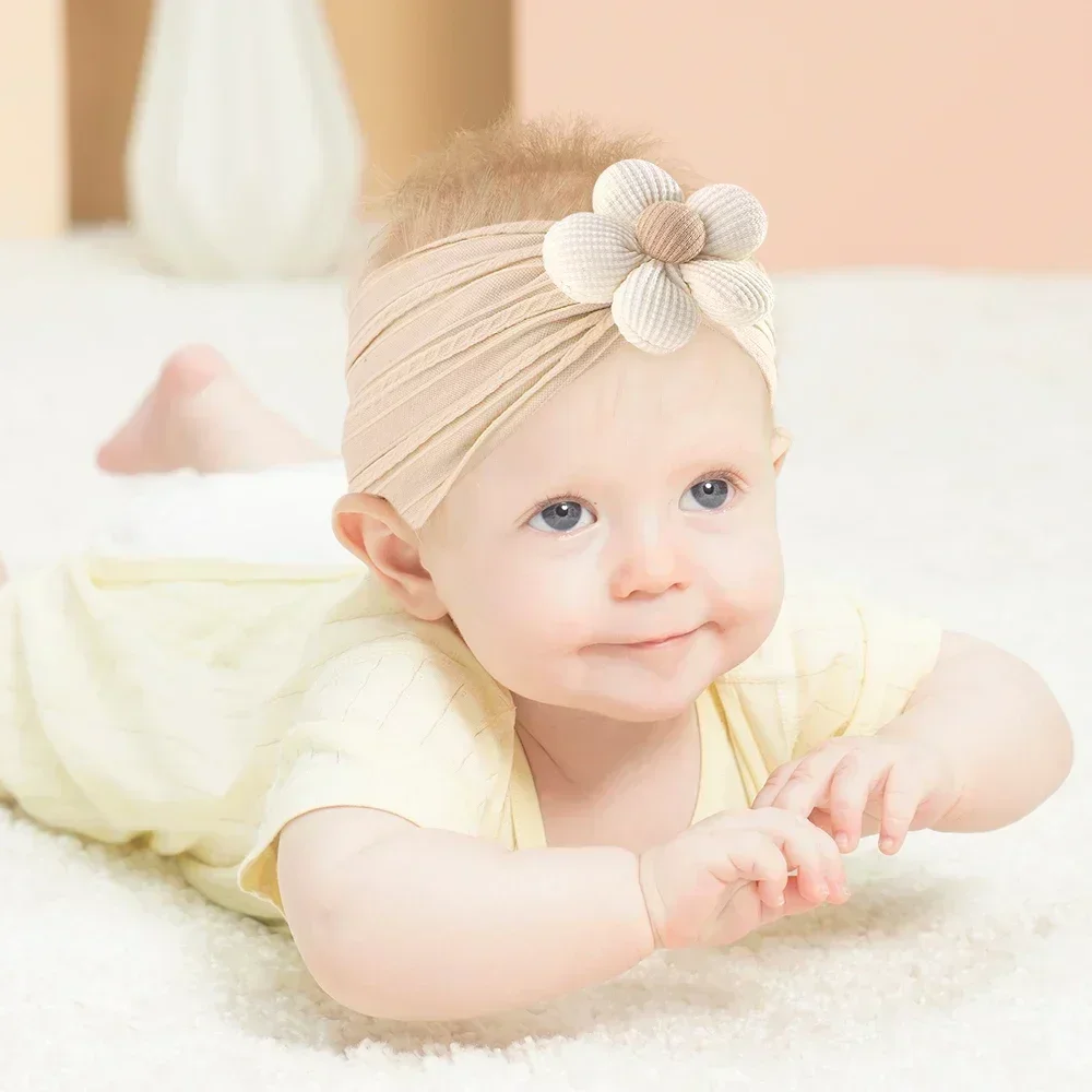 Astique turbante de nailon suave para bebé niña con diadema flores - imagen 2