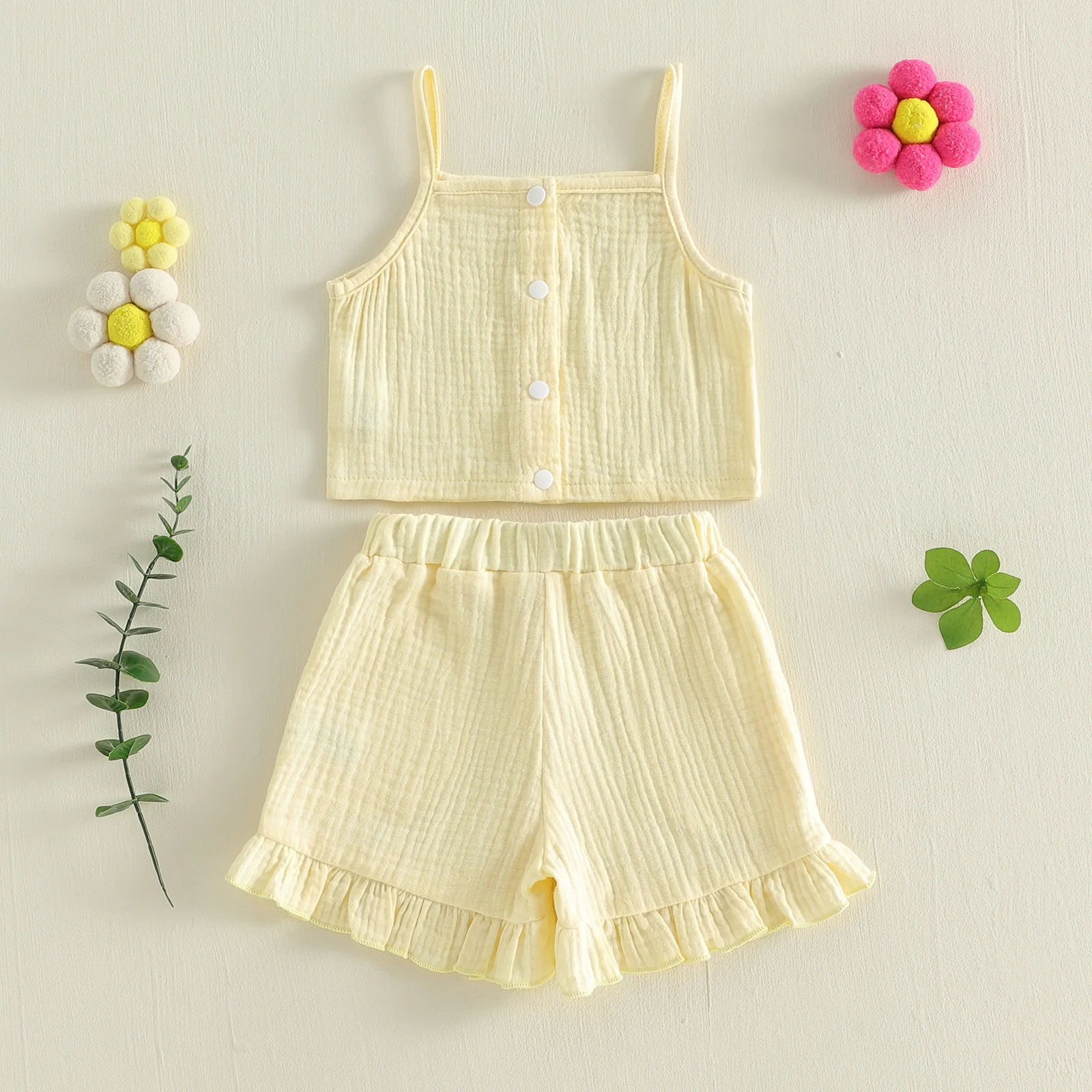 Conjunto de verano niña pequeña camisola lisa pantalón corto volantes - imagen 4
