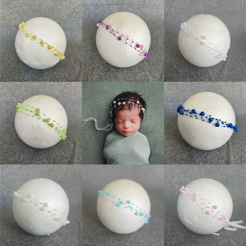 Diademas de perlas para bebé recién nacido en sesiones fotográficas - imagen 2