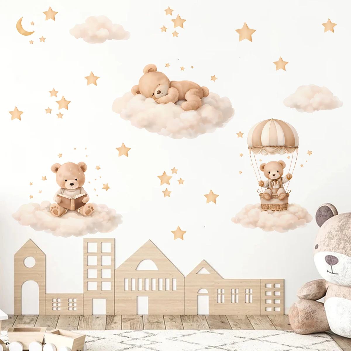 Pegatinas de pared infantiles oso nube estrella autoadhesivas - imagen 2