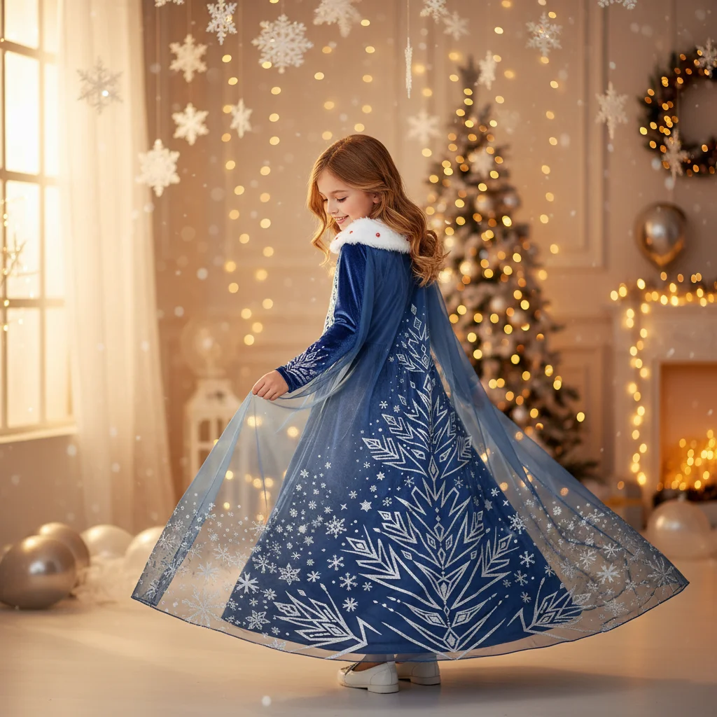 Vestido disfraz Reina de las nieves brillante para niñas - imagen 2