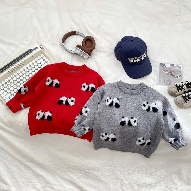 Suéter de punto para niño, cuello redondo y cálido para otoño-invierno