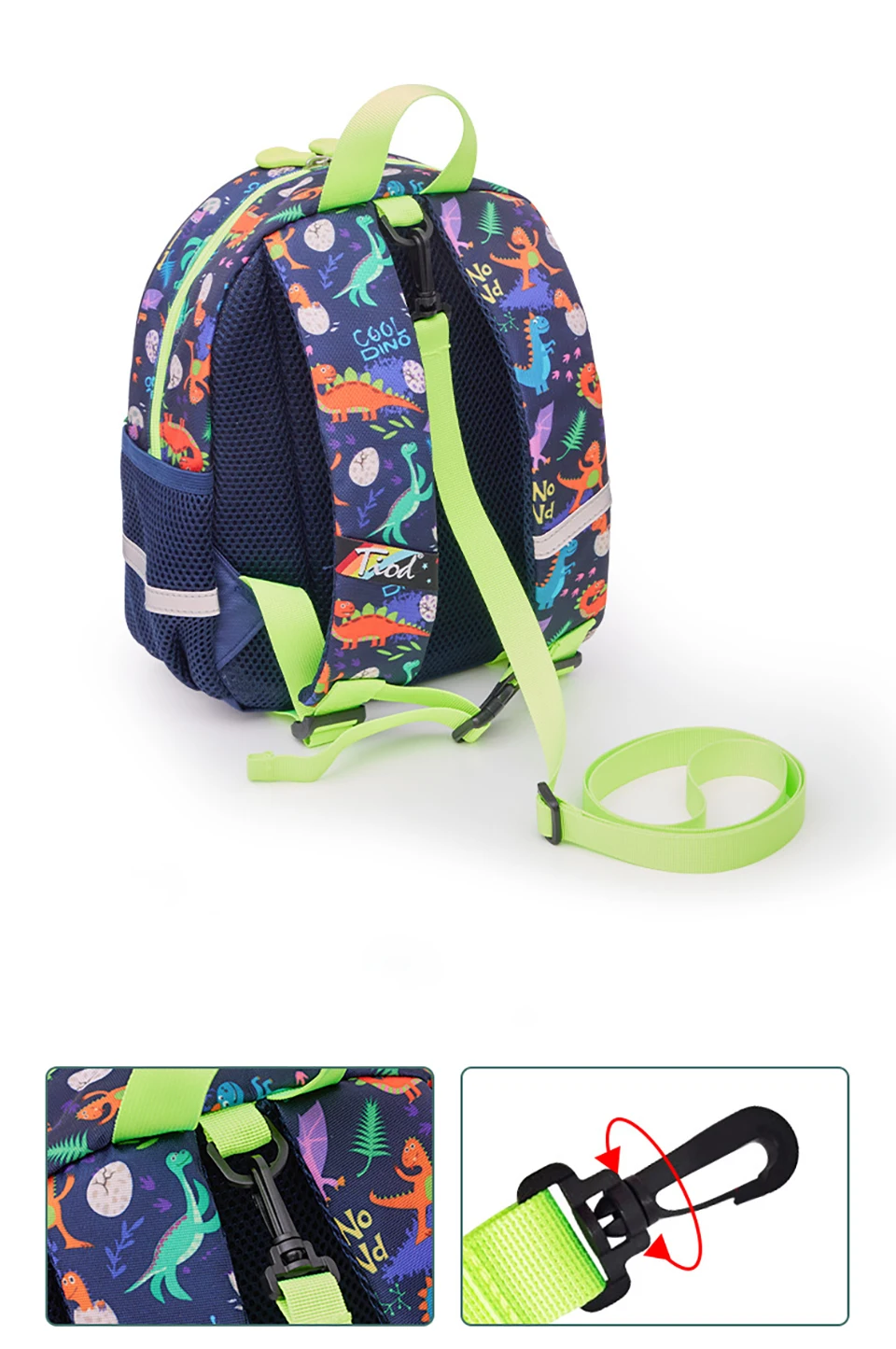 Bolsas de guardería y mochila infantil con dinosaurios y lentejuelas