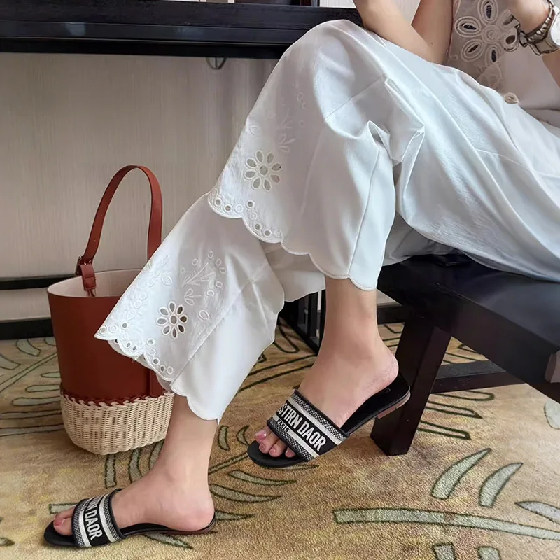 Pantalones de maternidad verano pierna recta con bordado y cordón - imagen 3