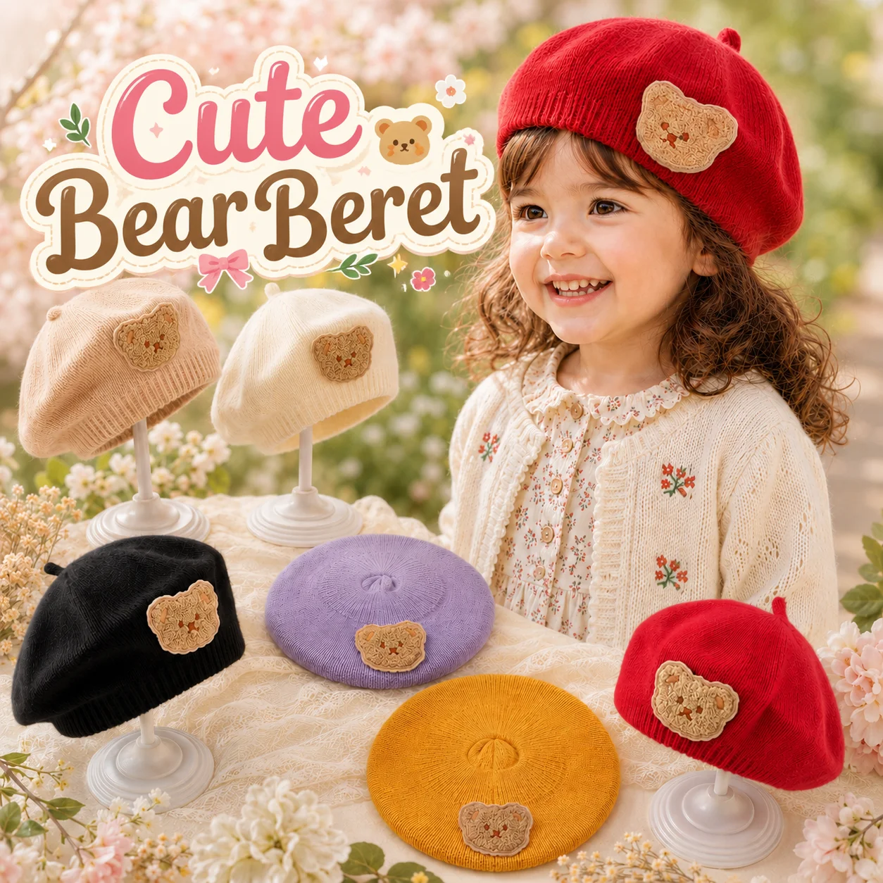 Gorro de punto elástico y transpirable con dibujo de oso - imagen 4