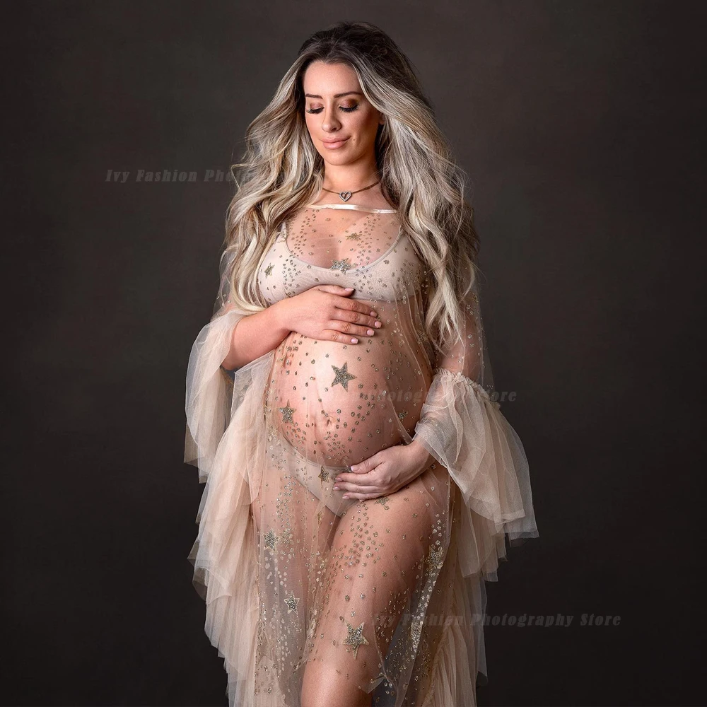 Vestido de maternidad con tul y capa para fotos de embarazo