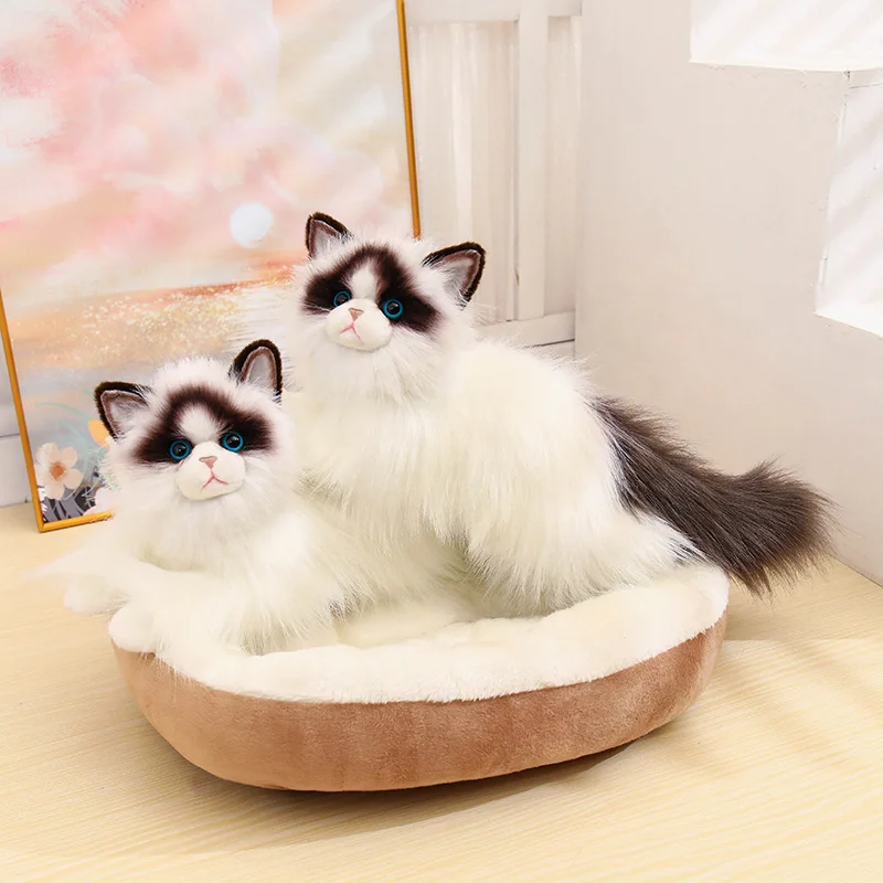 Muñeco peluche gato Ragdoll pelo largo ojos azules - imagen 4