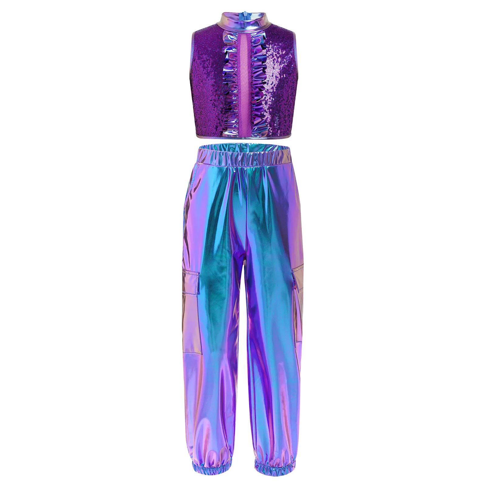 Disfraz de baile para niñas hip-hop disco con top de lentejuelas - imagen 2
