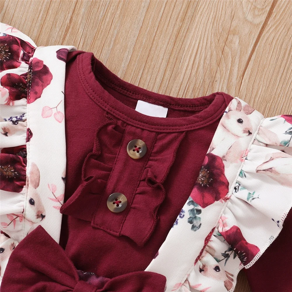 Conjunto bebé niña Año Nuevo 0-18m mono rojo pantalones tirantes flores - imagen 5
