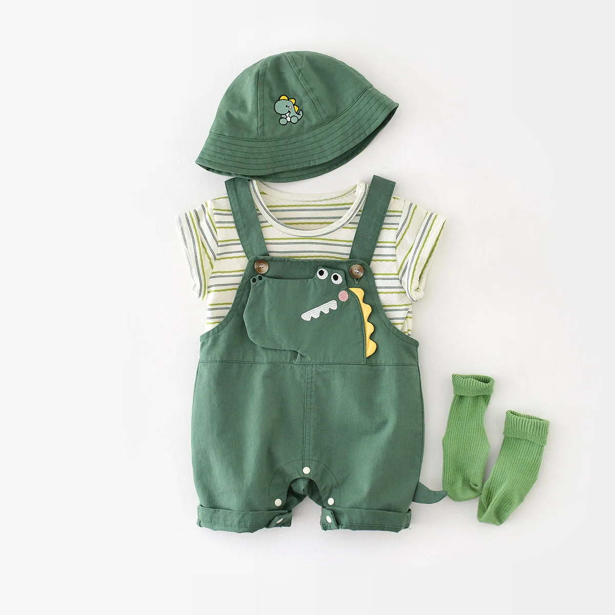 MILANCEL Conjunto para bebé con camiseta a rayas y dinosaurio