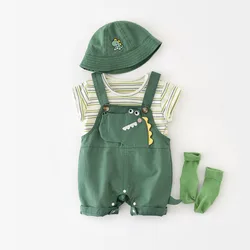 MILANCEL Conjunto para bebé con camiseta a rayas y dinosaurio