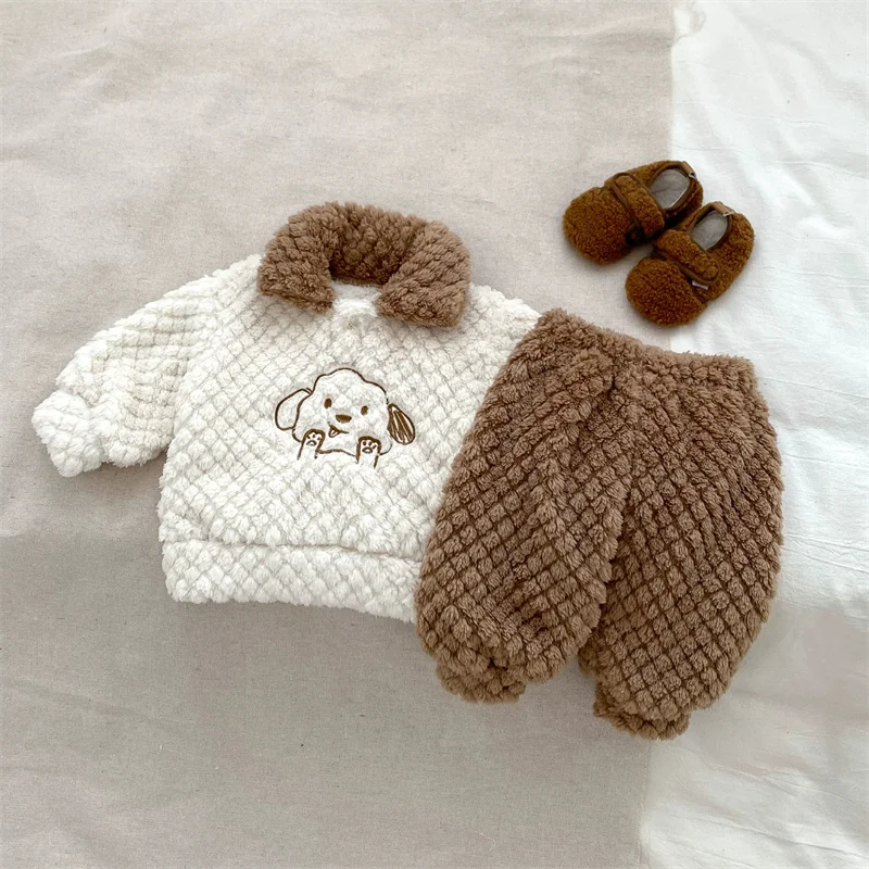 Conjunto bebé de sudadera y pantalón de felpa gruesa de invierno - imagen 3