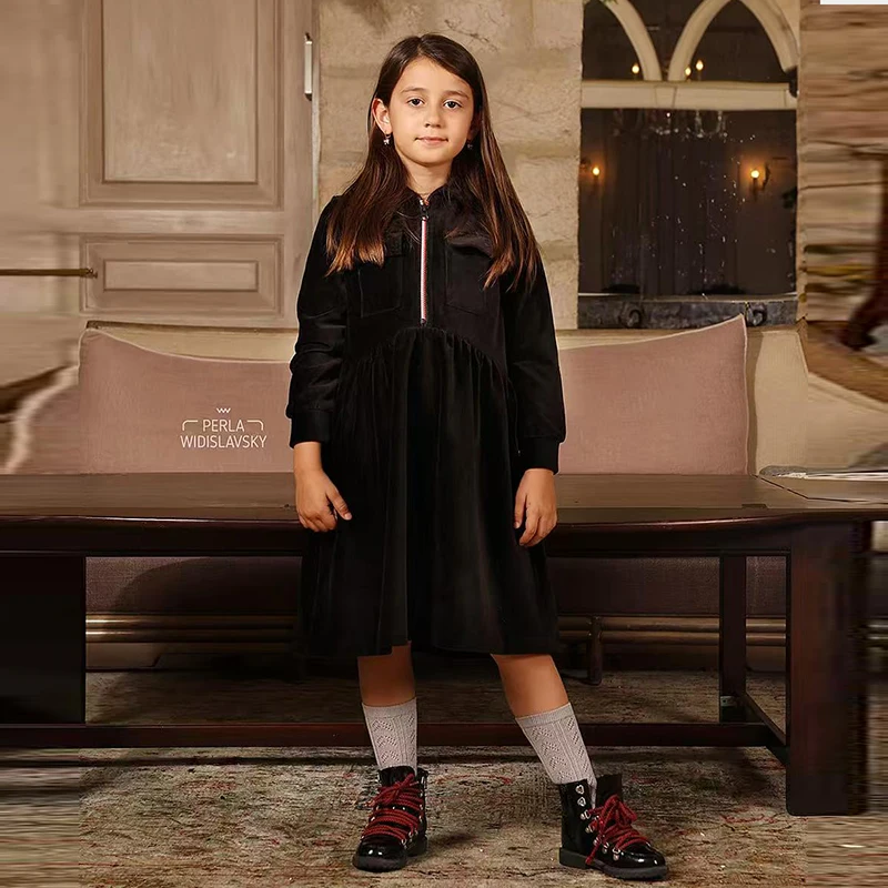 Vestido niña otoño-invierno con falda maxi y bolsillo - imagen 5