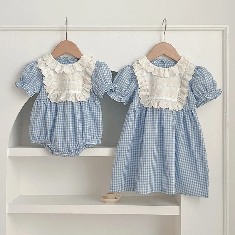 Conjunto bebé niña de algodón con cuello de encaje manga corta - imagen 4