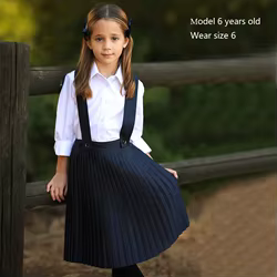 Vestido y falda plisada azul marino para niña – Conjunto escolar