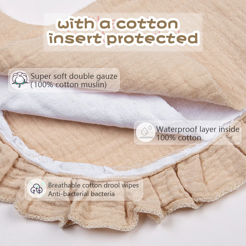 Babero para bebé de muselina algodón con broche ajustable y volantes - imagen 3