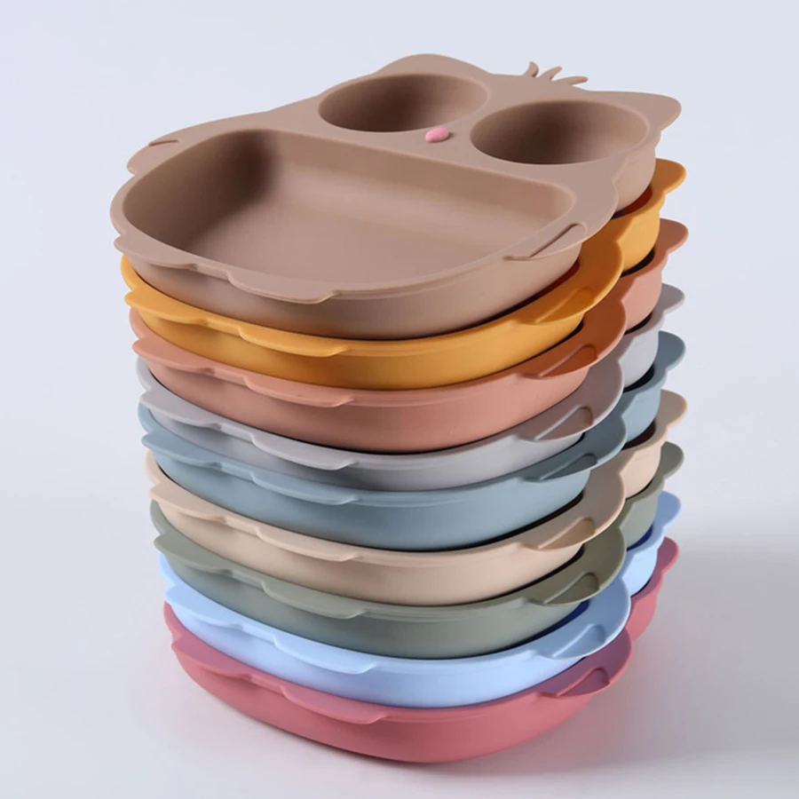 Vajilla de silicona infantil con plato búho y ventosa para bebés - imagen 5