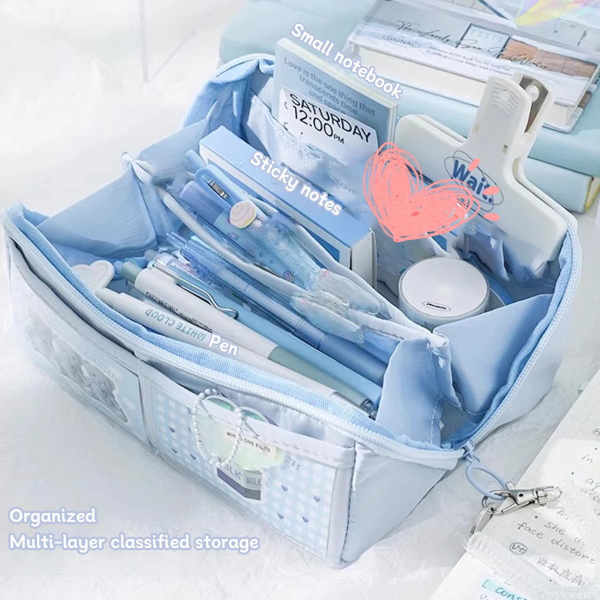 Estuche escolar Kawaii con multiples compartimentos, gran capacidad - imagen 3