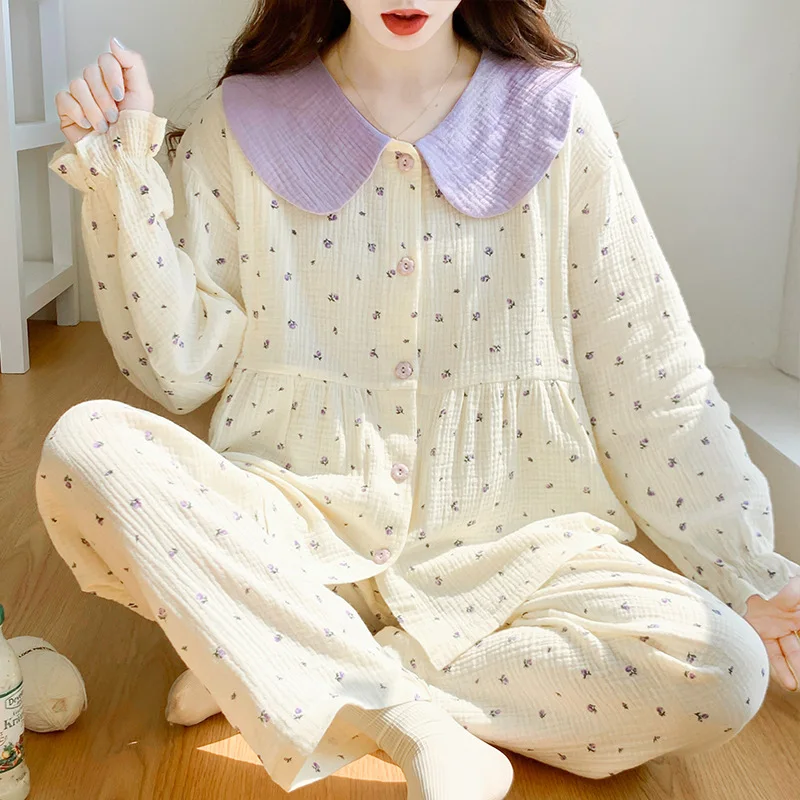Pijama de lactancia algodón manga larga absorción sudor transpirable - imagen 2
