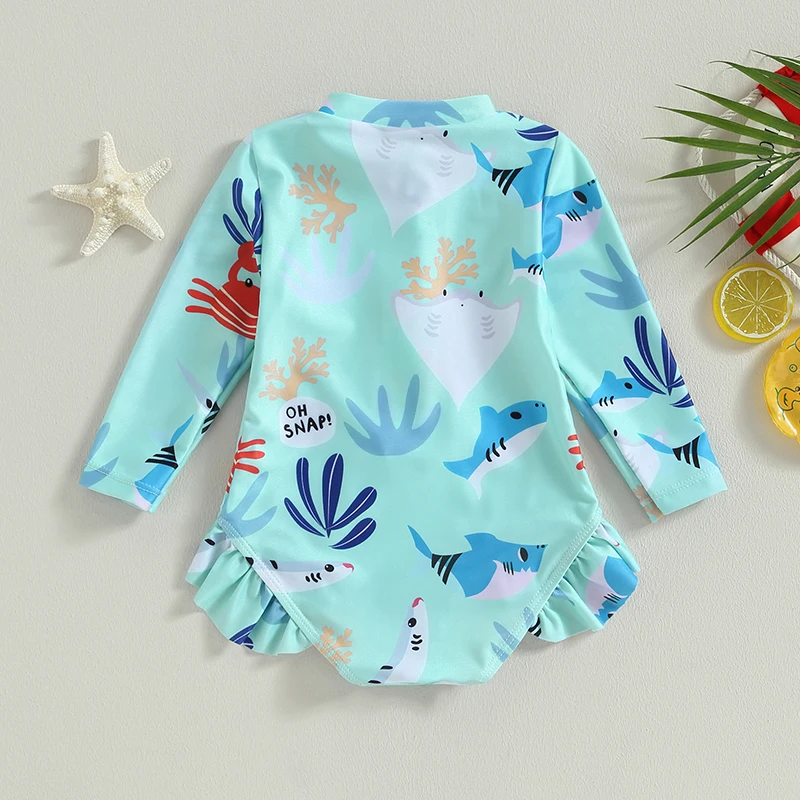 Traje de baño manga larga niña cuello levantado estampado marino - imagen 3