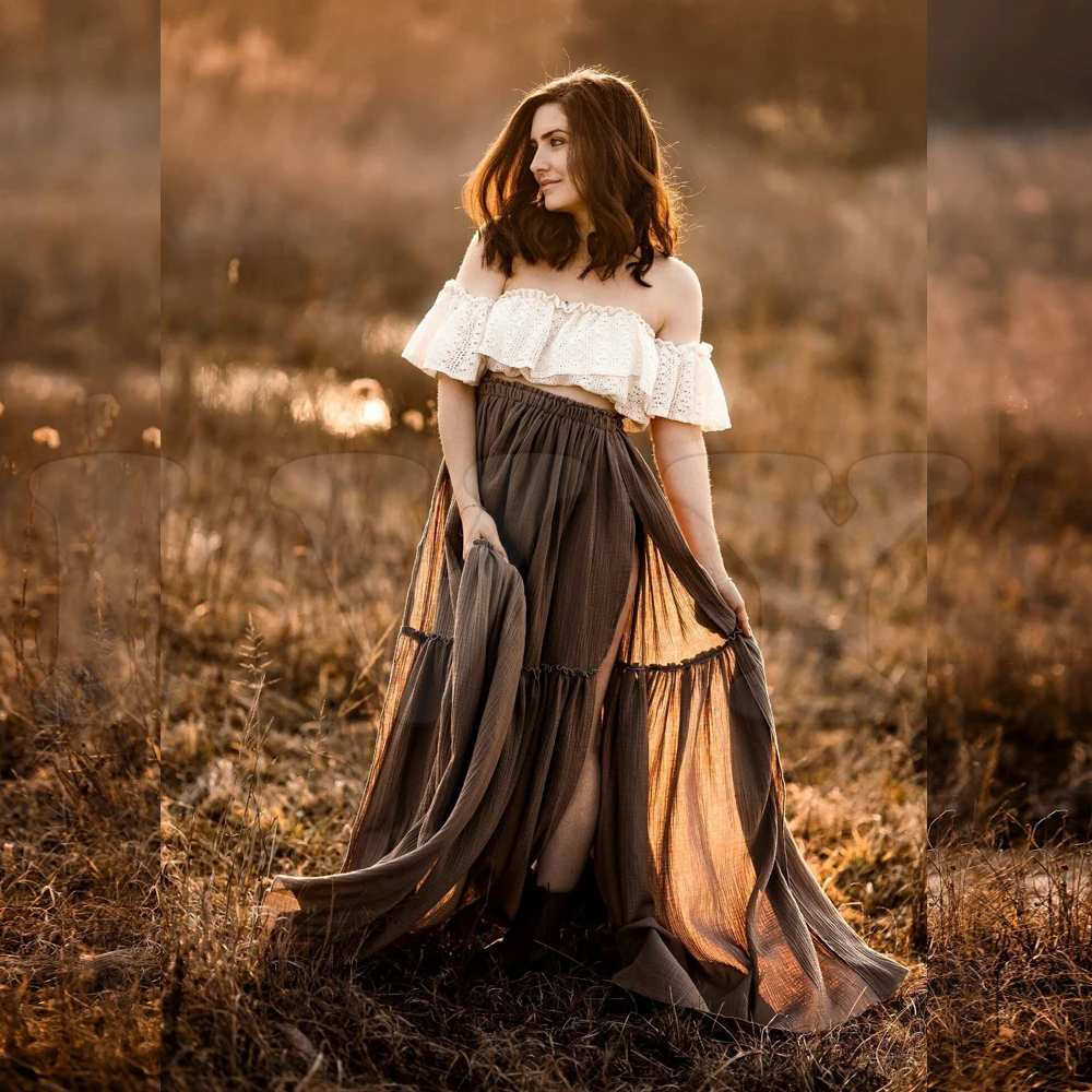 Vestido de embarazo bohemio dos piezas algodón y encaje retro - imagen 2