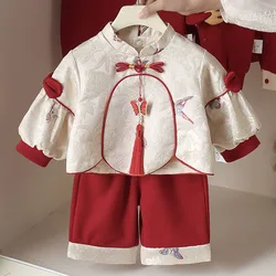Conjunto de recién nacida niña manga larga con bordado floral oriental