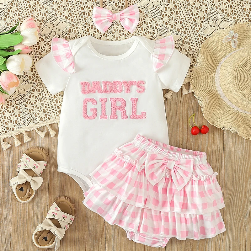 Conjunto bebé niña de verano: monos, camiseta y pantalón corto con lazo - imagen 5