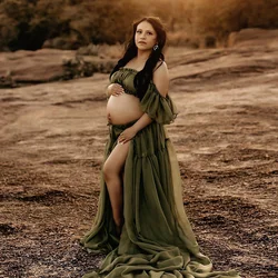 Vestido premamá de gasa para sesión fotográfica, falda larga