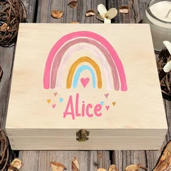 Caja de recuerdos bebé personalizada madera arcoíris