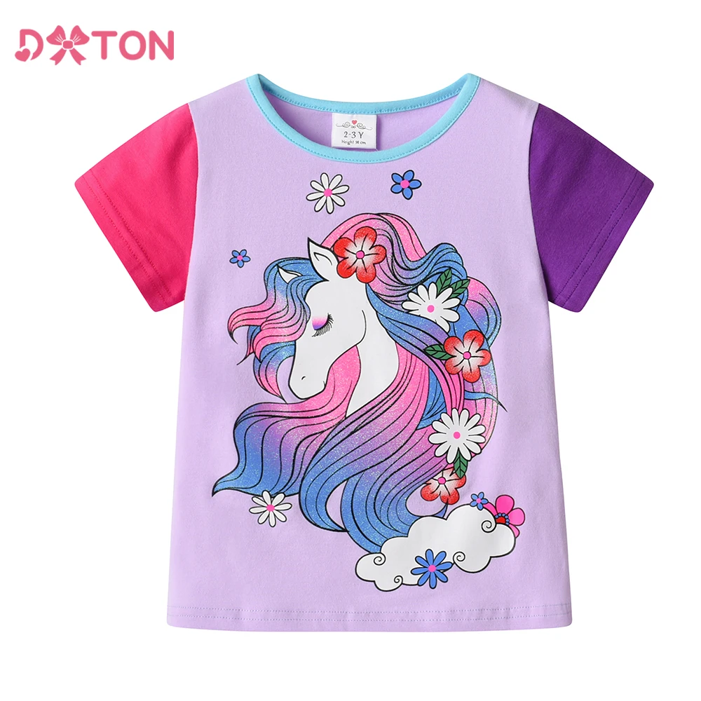 DXTON Camiseta niña manga corta algodón unicornio floral verano - imagen 5