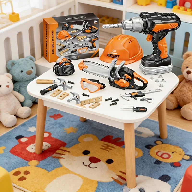 Juego de herramientas infantiles con taladro y casco de obra - imagen 2