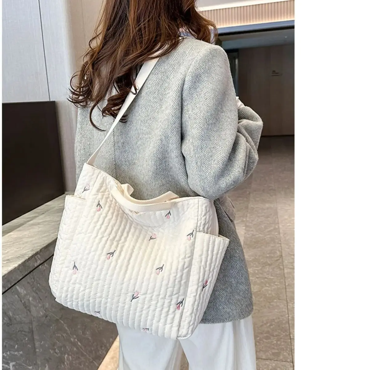 Bolso de pañales bandolera bordado grande para mamá y bebé viaje - imagen 5