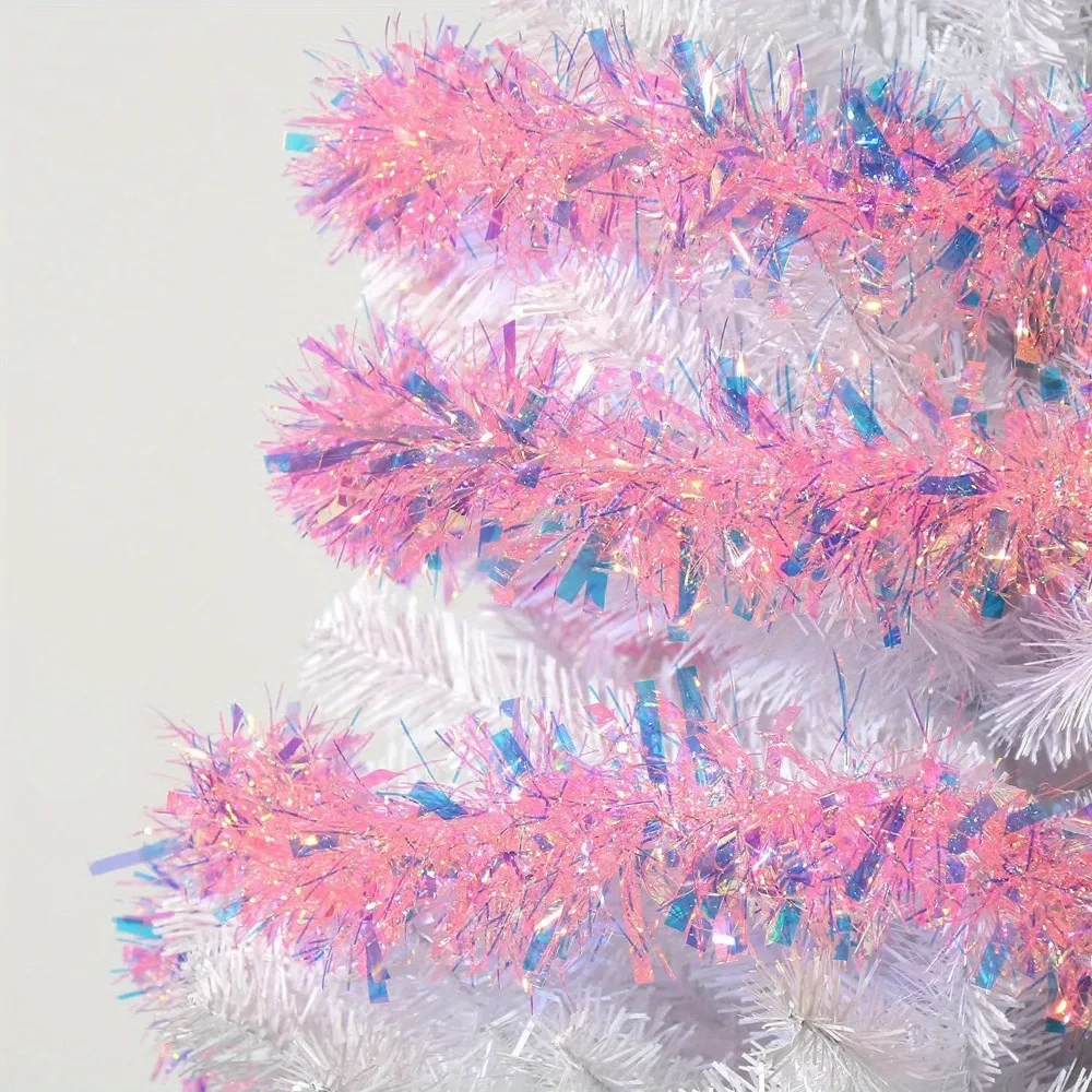 Guirnalda de oropel navideña rosa brillante para árbol - imagen 5