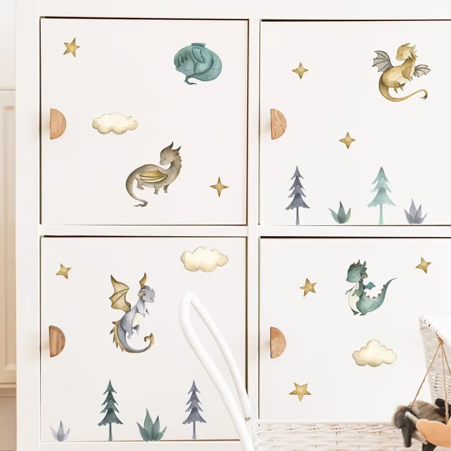 Pegatinas de pared infantiles de dinosaurios y dragones acuarela - imagen 5