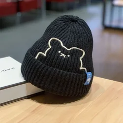 Gorro tejido con patrón de oso para bebé, cálido y cómodo