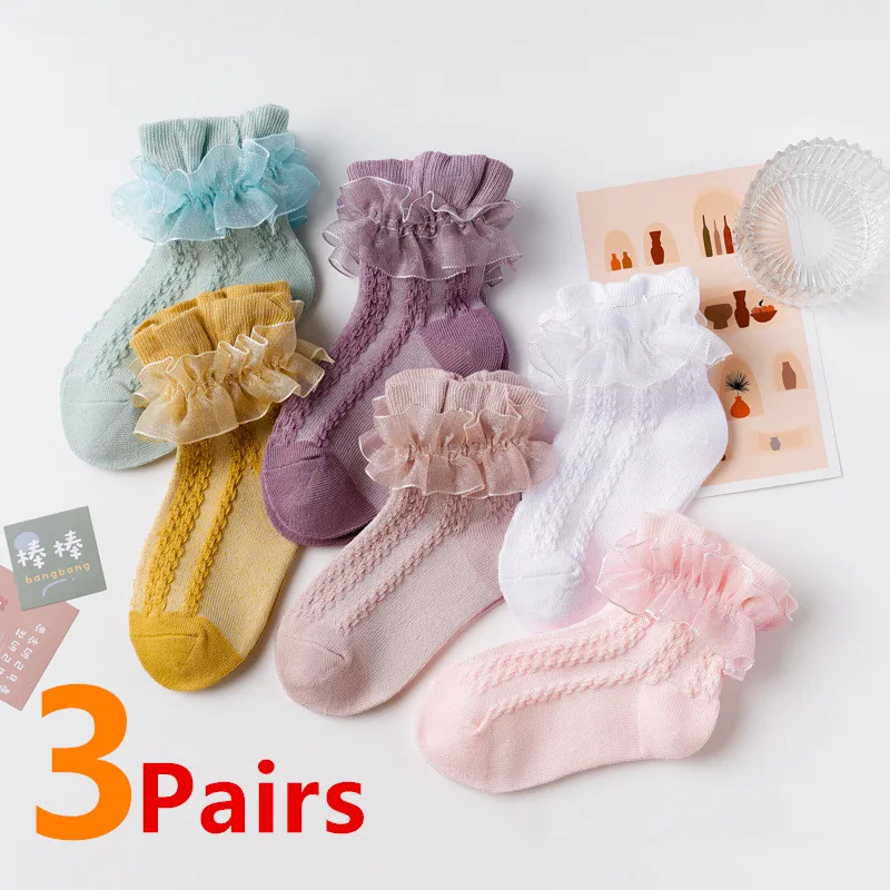 Calcetines tobilleros algodón con volantes para niña estilo princesa