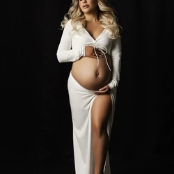 Vestido de maternidad con escote en V y cordón para fotos
