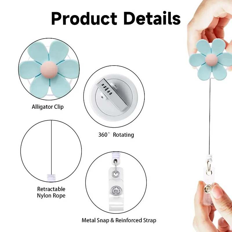 Carrete de insignia médica retráctil floral – Resina para enfermera - imagen 3