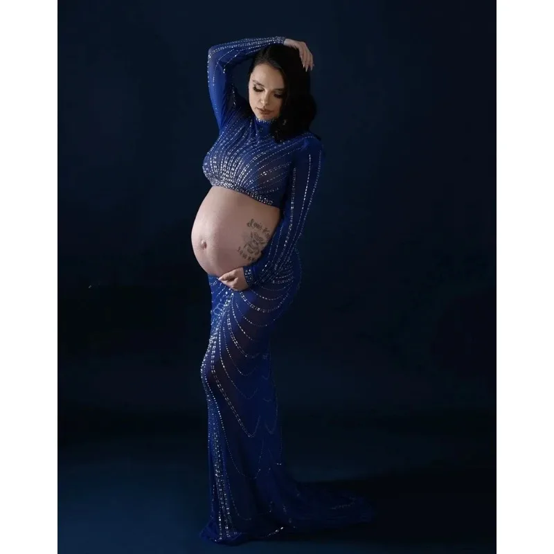 Vestido de maternidad de tul con pedrería para fotos de noche - imagen 4
