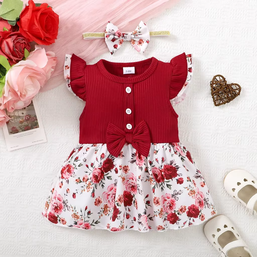 Vestido floral sin mangas con diadema para niña – Conjunto verano