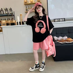 Conjunto veraniego de camiseta y shorts para niña con manga corta