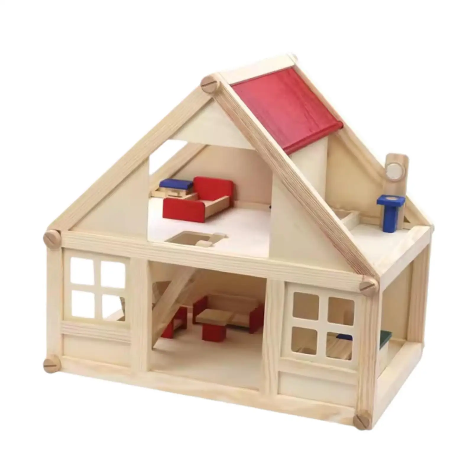 Casa de muñecas de madera doble nivel para niños pequeños - imagen 4