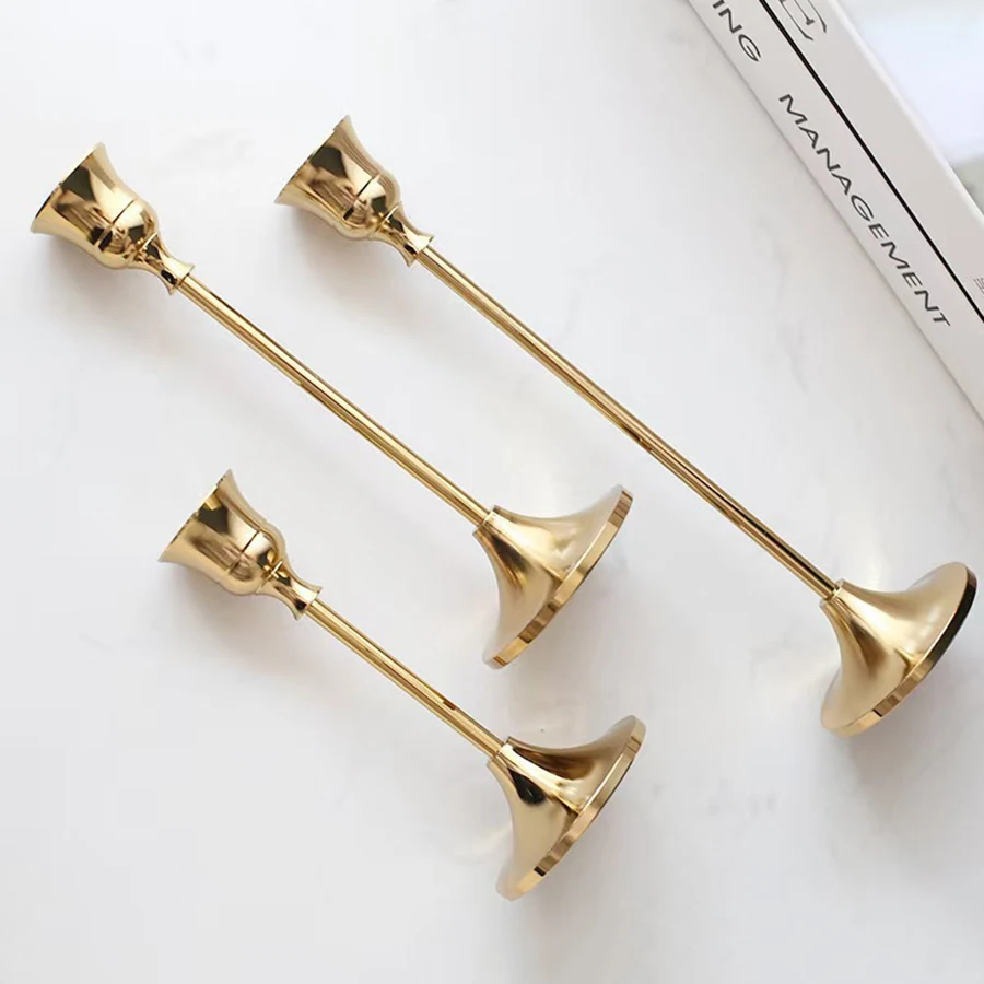 Candelabros de mesa vintage set 3 unidades metal y aluminio para boda - imagen 2