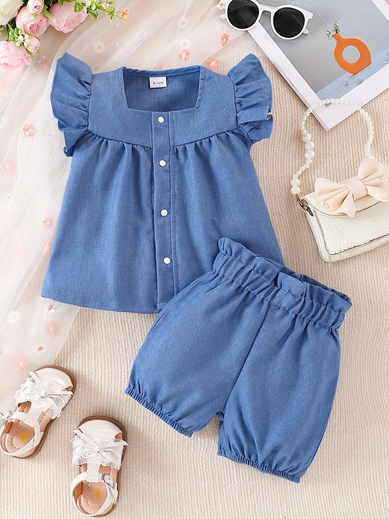 Conjunto verano niña: cárdigan vaquero manga globo y pantalón corto - imagen 5