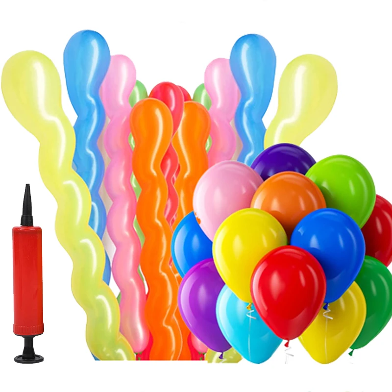 Globos retorcidos espiral de látex arcoíris con bomba - imagen 4