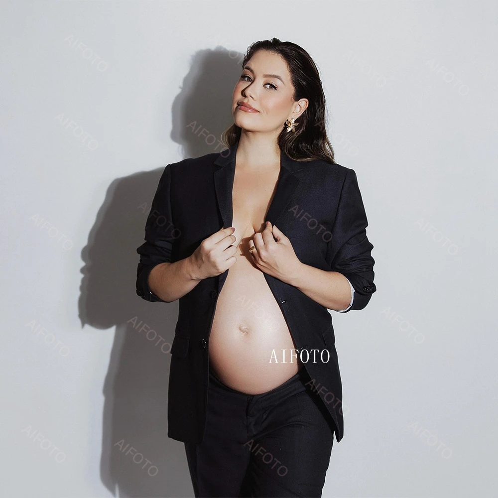 OL Traje de maternidad blanco con chaqueta de manga larga para fotos - imagen 5
