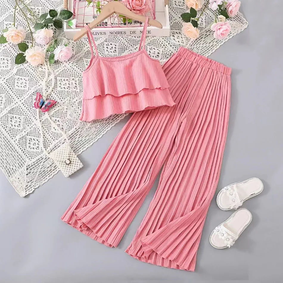 Conjunto verano niña adolescente: top volantes con pantalón plisado - imagen 3