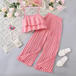 Conjunto verano niña adolescente: top volantes con pantalón plisado
