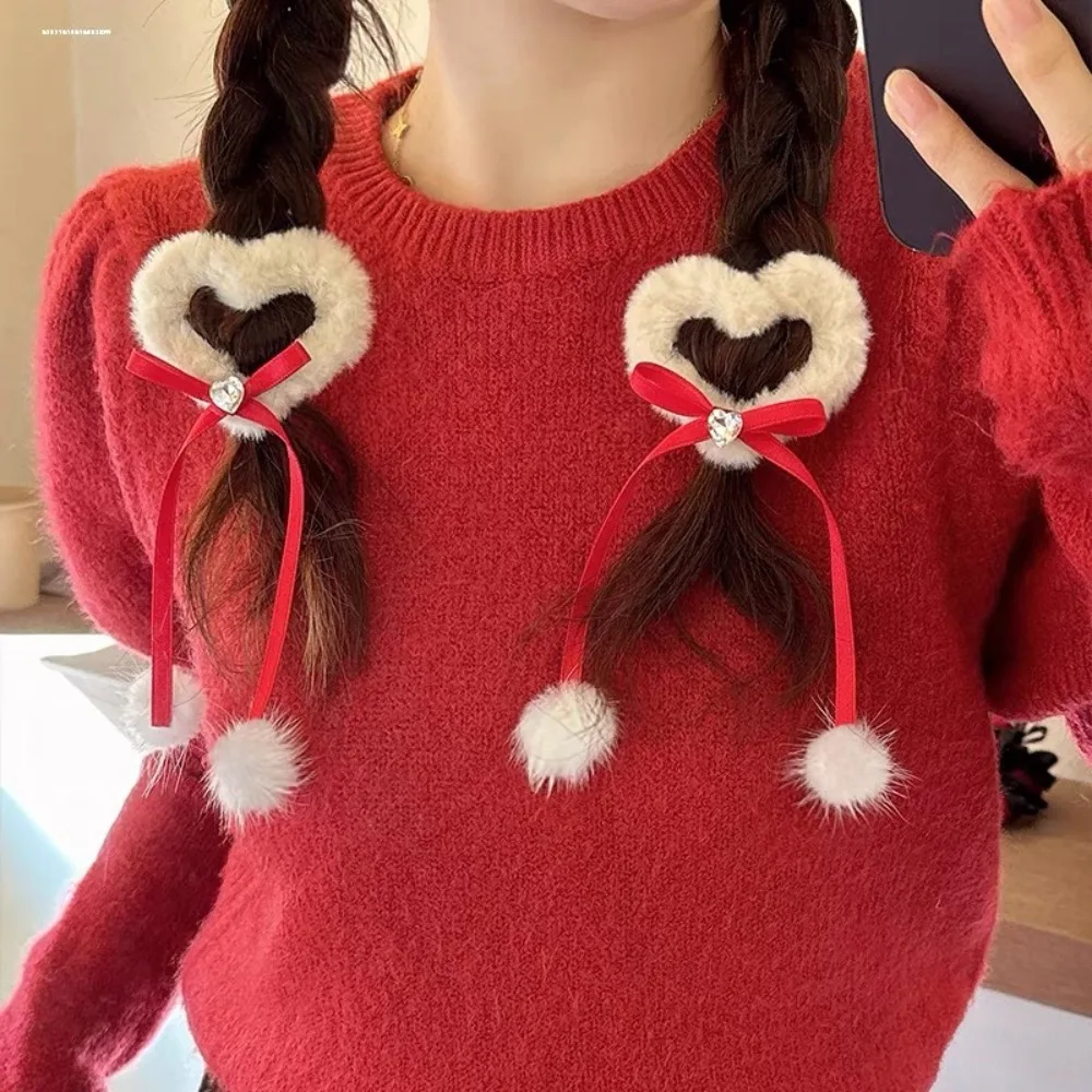 Pinza de pelo con lazo rojo, estrella y corazón para niñas - imagen 2